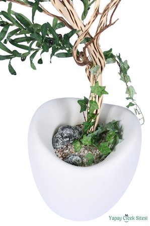 Yapay Çiçek Sitesi Fiber Saksıda Bonsai Gövdeli Premium Yapay Zeytin Ağacı 180 cm