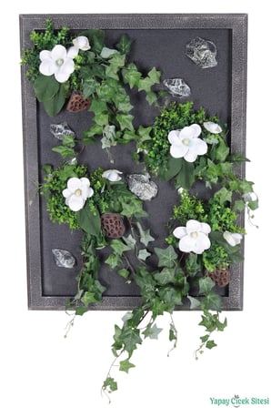 Yapay Çiçek Sitesi Ahşap Çerçeveli Yapay Çiçek Duvar Tablosu 60x80 cm Model 8