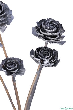 Yapay Çiçek Sitesi Kuru Çiçek Doğal Cedar Rose Gül 40 Cm 5li Gümüş