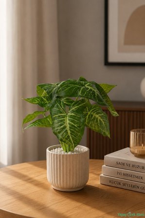 Yapay Çiçek Sitesi Yapay Tropik Ok Yapraklı Bitkisi 46cm Yeşil