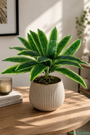 Yapay Çiçek Sitesi Yapay Cordyline Yaprağı Dalı 18 Yaprak 46cm Yeşil-Sarı 