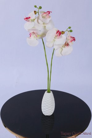 Yapay Çiçek Sitesi 2 Dal Yapay Mini Orkide 45 cm Beyaz Pembe