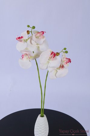 Yapay Çiçek Sitesi 2 Dal Yapay Mini Orkide 45 cm Beyaz Pembe