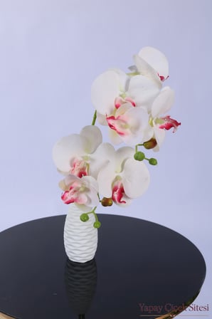 Yapay Çiçek Sitesi 2 Dal Yapay Mini Orkide 45 cm Beyaz Pembe