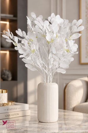 Yapay Çiçek Sitesi Yapay Oval Yapraklı Tomurcuklu Aradal Demeti 3 Adet 48 cm Beyaz