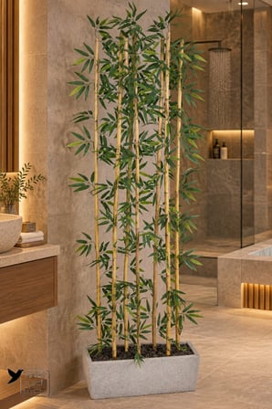 Yapay Çiçek Sitesi Bohem Saksıda 7 Çubuklu Yapay Bambu Seperatör 210 cm Banyo Spa ve Güzellik Merkezi Dekorasyonu