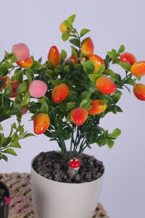 Yapay Çiçek Sitesi Plastik Saksıda Yapay Mini Şeftali & Biber Tanzimi 2’li Set 33 cm