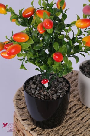 Yapay Çiçek Sitesi Plastik Saksıda Yapay Mini Biber & Şeftali Tanzimi 2’li Set 33 cm