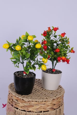 Yapay Çiçek Sitesi Plastik Saksıda Yapay Mini Limon & Nar Tanzimi 2’li Set 33 cm