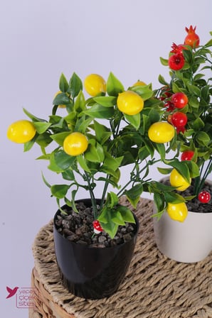 Yapay Çiçek Sitesi Plastik Saksıda Yapay Mini Limon & Nar Tanzimi 2’li Set 33 cm
