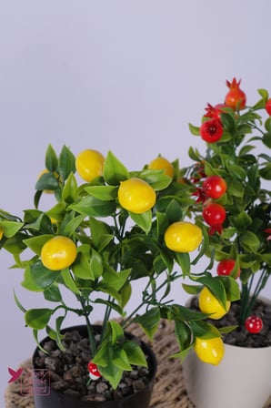 Yapay Çiçek Sitesi Plastik Saksıda Yapay Mini Limon & Nar Tanzimi 2’li Set 33 cm