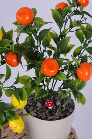 Yapay Çiçek Sitesi Plastik Saksıda Yapay Mini Limon & Mandalina Tanzimi 2’li Set 33 cm
