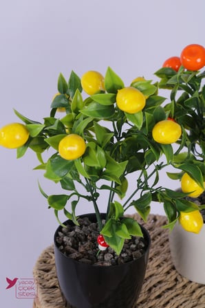 Yapay Çiçek Sitesi Plastik Saksıda Yapay Mini Limon & Mandalina Tanzimi 2’li Set 33 cm