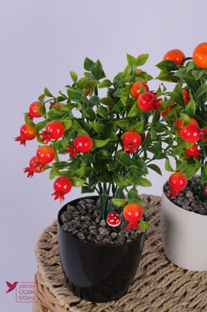 Yapay Çiçek Sitesi Plastik Saksıda Yapay Mini Nar & Mandalina Tanzimi 2’li Set 33 cm