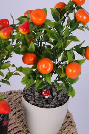 Yapay Çiçek Sitesi Plastik Saksıda Yapay Mini Çilek & Mandalina Tanzimi 2’li Set 33 cm