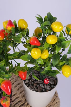 Yapay Çiçek Sitesi Plastik Saksıda Yapay Mini Çilek & Limon Tanzimi 2’li Set 33 cm