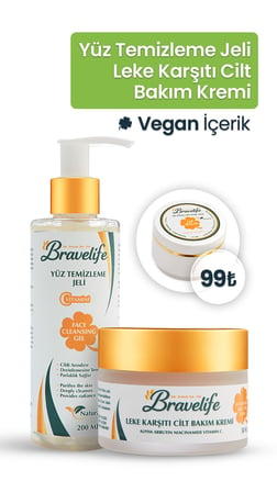 Bravelife C Vitamini Yüz Temizleme Jeli ve Leke Karşıtı Cilt Bakım Kremi 2’li Set