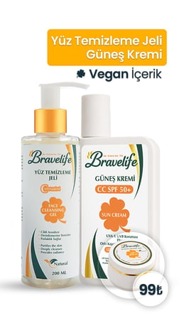 Bravelife C Vitamini Yüz Temizleme Jeli ve SPF 50+ Güneş Koruyucu 2’li Cilt Bakım Seti