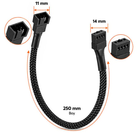 Powermaster PM-38402 25 Cm 4 Pin Pwm Erkek Dişi Fan Uzatma Kablosu