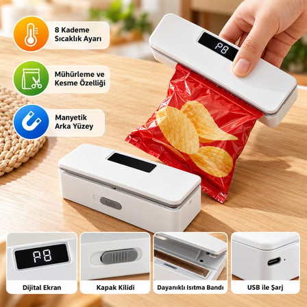Sunup SN 38943 USB Şarjlı Dijital Ekranlı Ambalaj Poşet Kapatma Makinesi