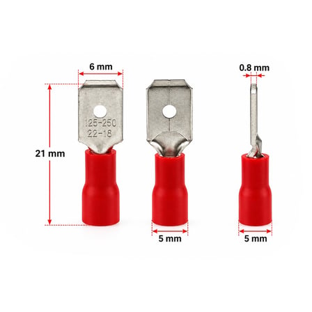 Powermaster PM-39071 0,5-1,5Mm2 Kesit 21X6x5mm Soket Kırmızı İzoleli Kablo Pabucu (100'Lü Paket)