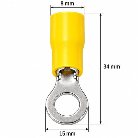 Powermaster PM-39078 4-6Mm2 Kesit 34X15x8mm Soket Sarı İzoleli Kablo Pabucu (100'Lü Paket)
