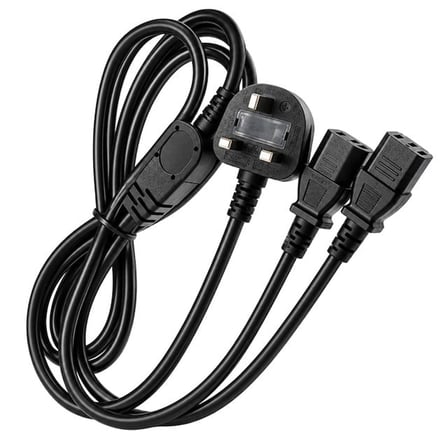 Powermaster PM 38801 UK Fişli Çift Iec C13 Çıkışlı 1.8 Metre PC Güç Kablosu