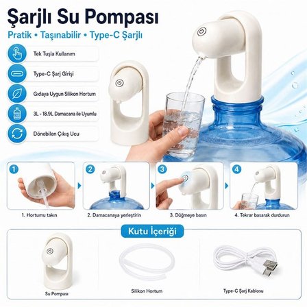 Sunup SN-38885 Katlanabilir Şarjlı Damacana Su Pompası Type-C Girişli Otomatik Su Çekme Aparatı