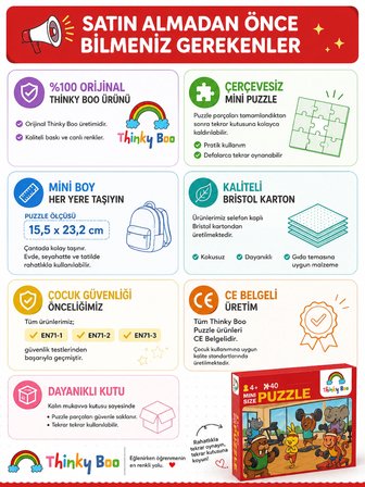 Mutlu Hayvanlar Mini Puzzle 40 Parça 3-7 Yaş Eğitici Çocuk Puzzle Yapboz