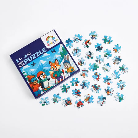 Hayvanlar Kayakta Mini Puzzle 40 Parça 3-7 Yaş Eğitici Çocuk Puzzle Yapboz