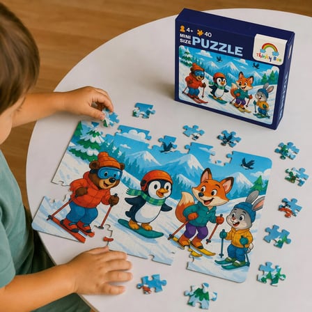 Hayvanlar Kayakta Mini Puzzle 40 Parça 3-7 Yaş Eğitici Çocuk Puzzle Yapboz