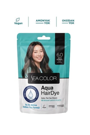 Sea Color Aqua Hair Dye Vegan & Amonyaksız Su İle Aktive Edilen Kalıcı Saç Boyası Toz 6.0 Açık Kumral