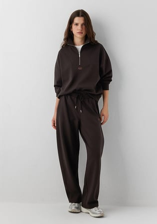 Yarı Fermuarlı Kahverengi İnterlok Sweatshirt 1S20016-70240
