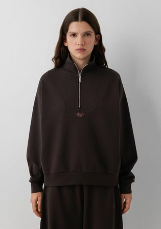 Yarı Fermuarlı Kahverengi İnterlok Sweatshirt 1S20016-70240