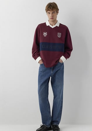 Polo Yaka Baskılı Bordo Sweatshirt 0S10683-70426