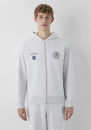 Mavi Logo Baskılı Kapüşonlu Fermuarlı Gri Sweatshirt 0S10682-80196