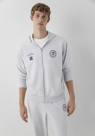 Mavi Logo Baskılı Kapüşonlu Fermuarlı Gri Sweatshirt 0S10682-80196