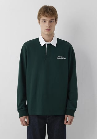 Polo Yaka Baskılı Yeşil Sweatshirt 0S10684-90960