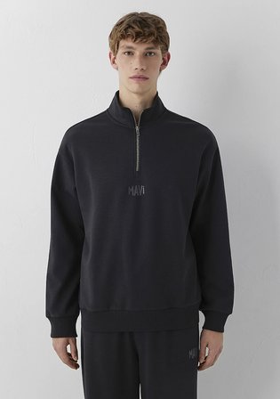 Mavi Logo Baskılı Yarı Fermuarlı Siyah Sweatshirt 0S10681-900