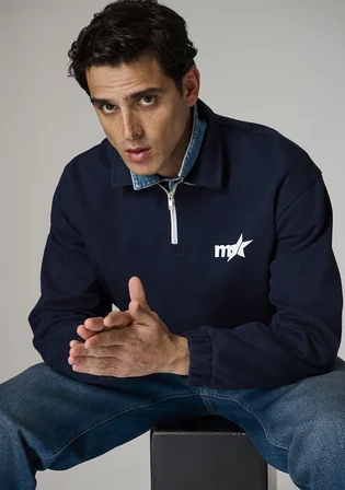 Baskılı Lacivert Polo Sweatshirt