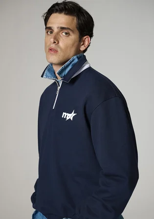 Baskılı Lacivert Polo Sweatshirt