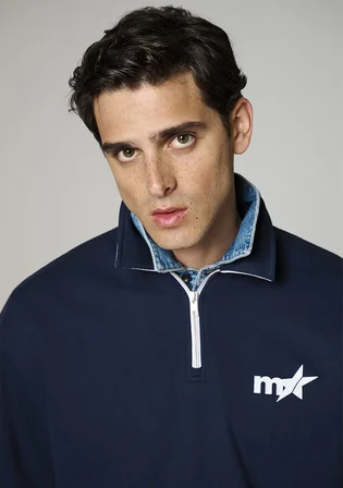 Baskılı Lacivert Polo Sweatshirt