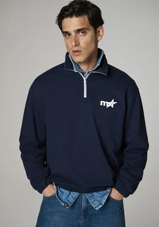Baskılı Lacivert Polo Sweatshirt