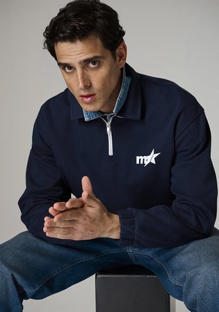 Baskılı Lacivert Polo Sweatshirt