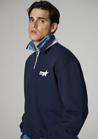 Baskılı Lacivert Polo Sweatshirt