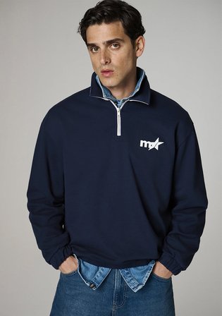 Baskılı Lacivert Polo Sweatshirt