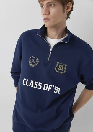 MJ Baskılı Dik Yaka Lacivert Sweatshirt 0S10686-82318