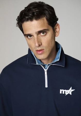 Baskılı Lacivert Polo Sweatshirt