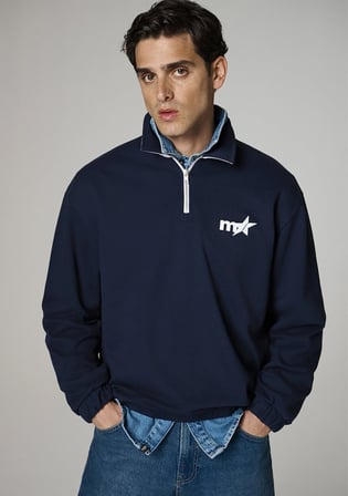 Baskılı Lacivert Polo Sweatshirt