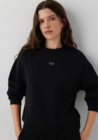 Mavi Logo Baskılı Siyah İnterlok Sweatshirt 1S20014-900